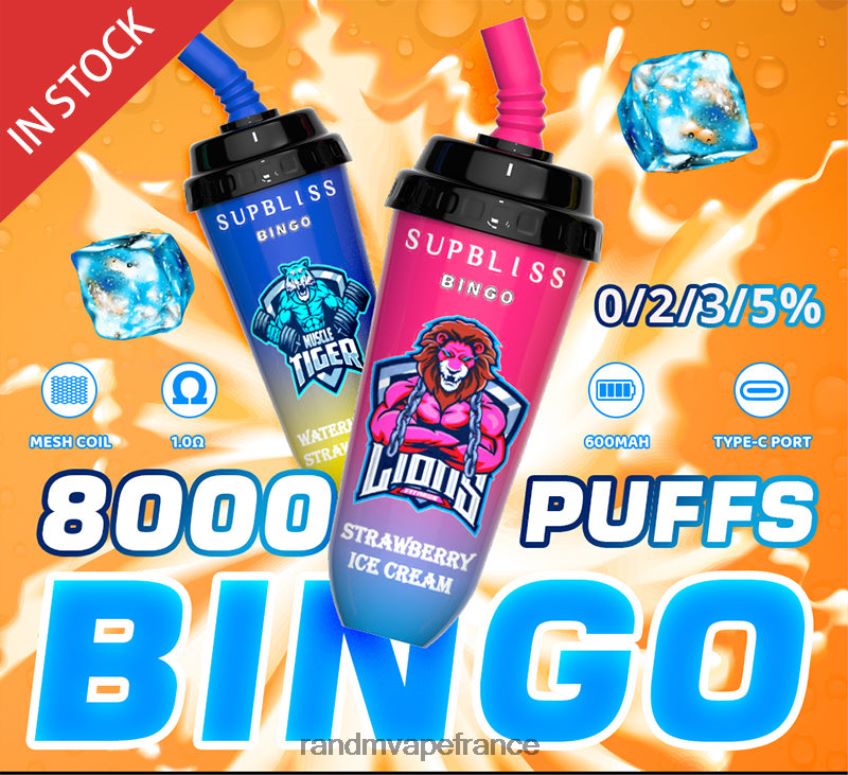 RandM Prix - RandM Supbliss Bingo Appareil à dosettes de vape 8000 1 pièce glace à la fraise 8V0DL0256