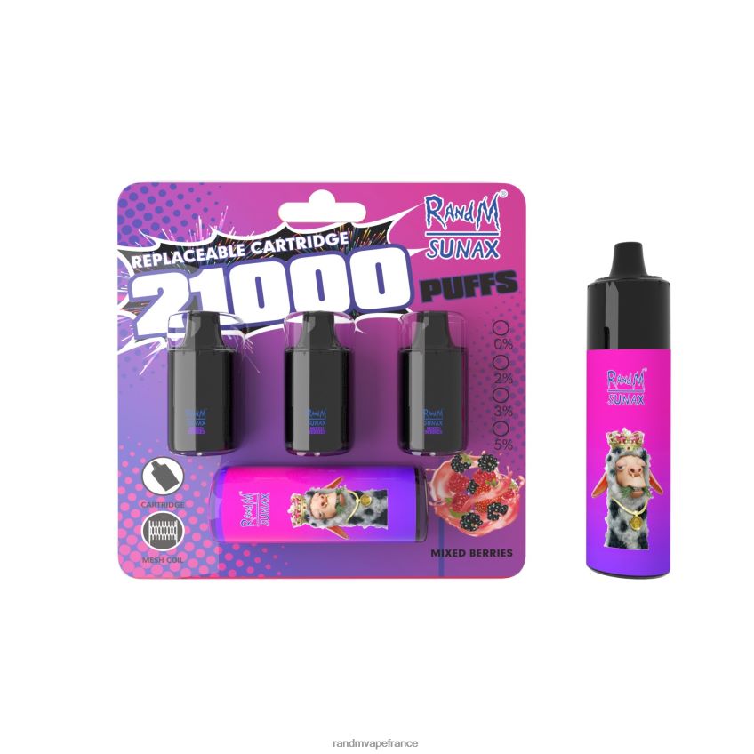 RandM Shop Avis - RandM Sunax Dispositif de vape remplaçable avec module de contrôle du flux d'air 21000, 1 pièce Baies mélangées 8V0DL0270