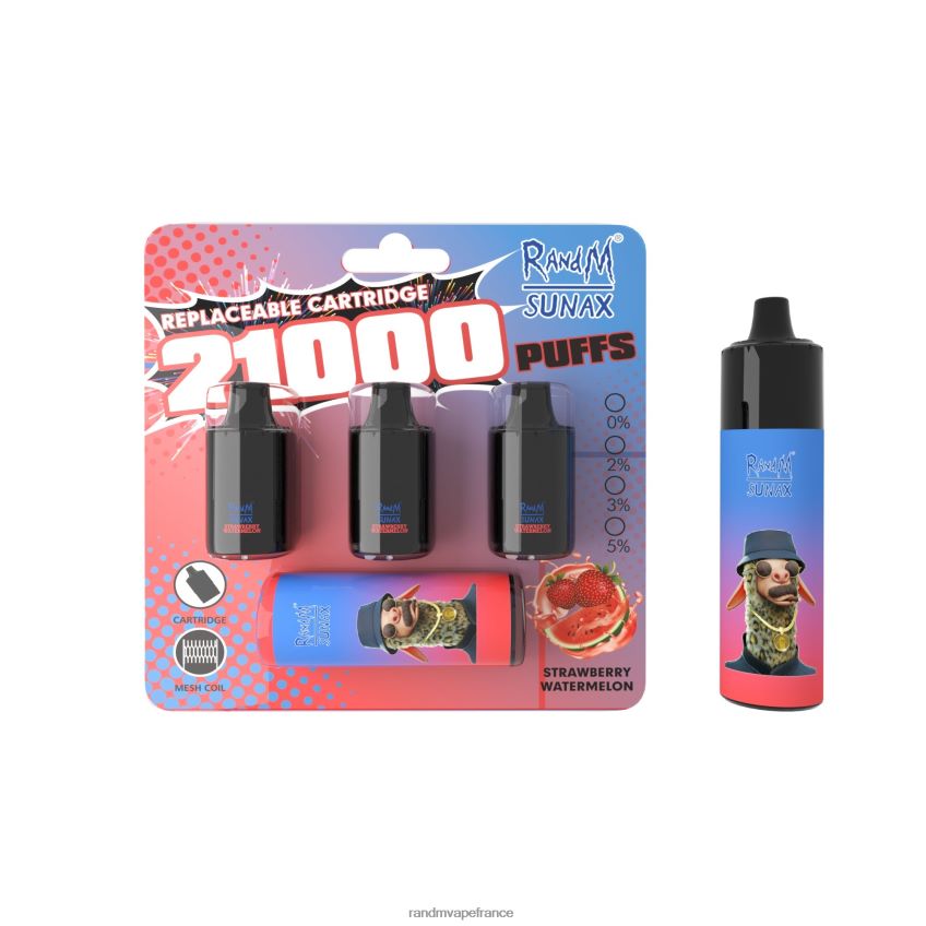 RandM Tornado France - RandM Sunax Dispositif de vape remplaçable avec module de contrôle du flux d'air 21000, 1 pièce pastèque fraise 8V0DL0271