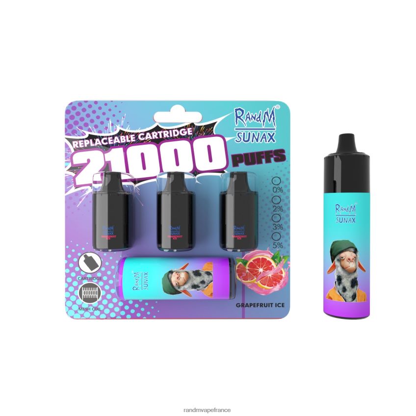 RandM Tornado Puff - RandM Sunax Dispositif de vape remplaçable avec module de contrôle du flux d'air 21000, 1 pièce glace au pamplemousse 8V0DL0275