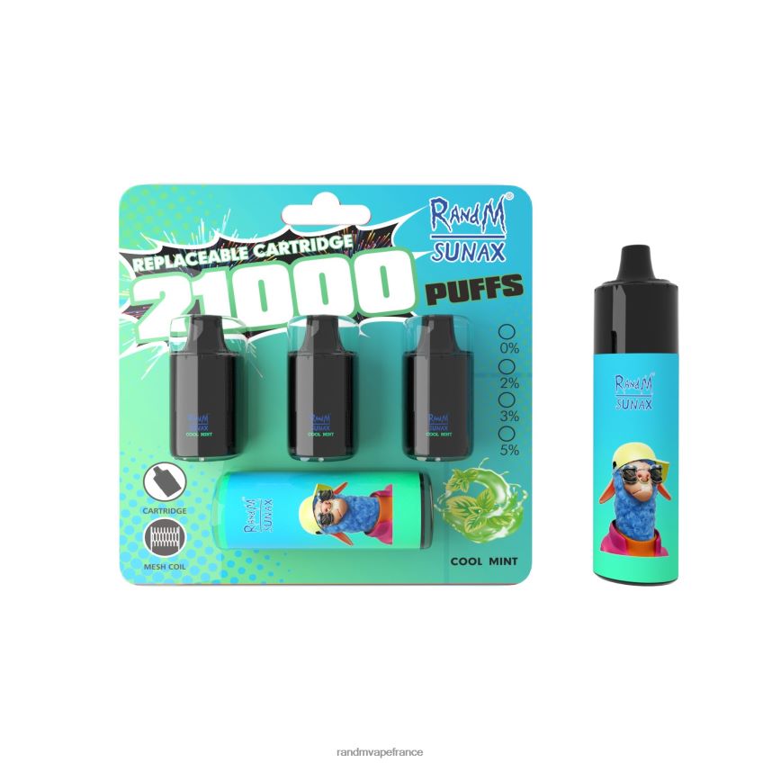 RandM Tornado Puff - RandM Sunax Dispositif de vape remplaçable avec module de contrôle du flux d'air 21000, 1 pièce menthe fraîche 8V0DL0265