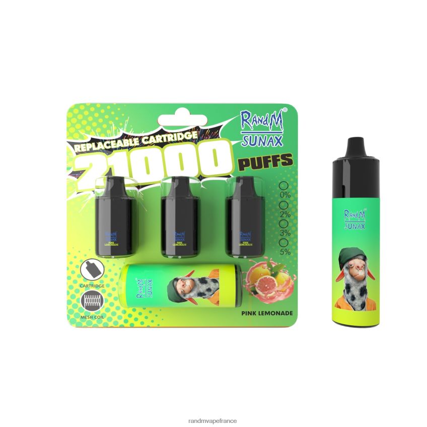 RandM Vape Avis - RandM Sunax Dispositif de vape remplaçable avec module de contrôle du flux d'air 21000, 1 pièce limonade rose 8V0DL0269