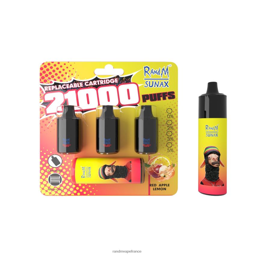 RandM Vape France - RandM Sunax Dispositif de vape remplaçable avec module de contrôle du flux d'air 21000, 1 pièce citron pomme rouge 8V0DL0272