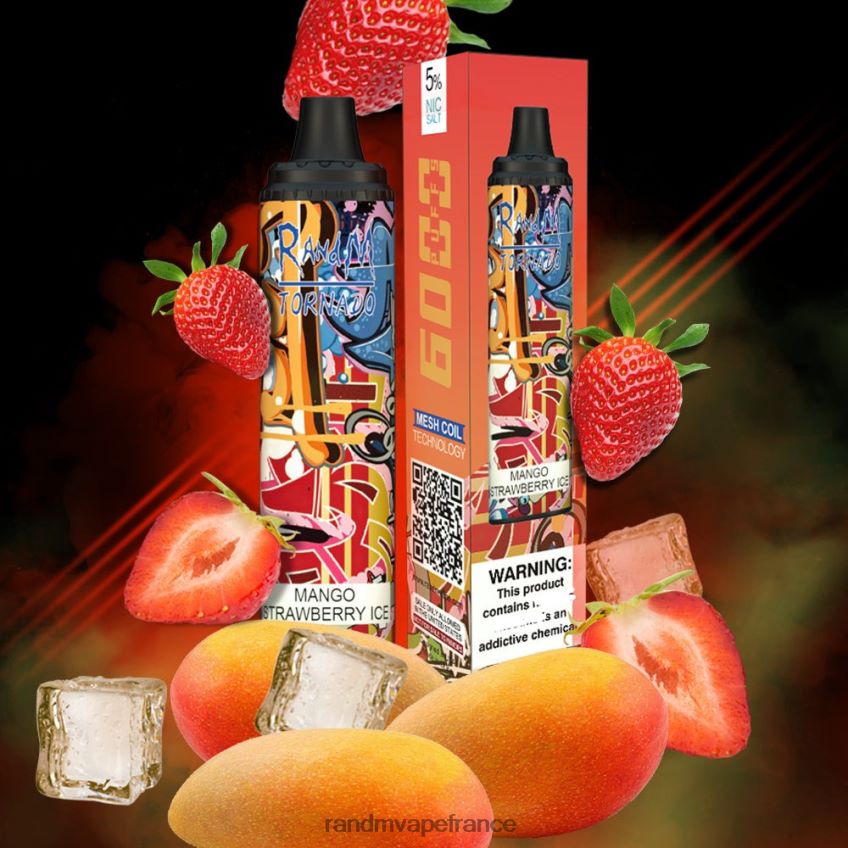 RandM Vape Avis - RandM Tornado Dispositif de contrôle du flux d'air 6000, 1 pièce glace à la mangue et aux fraises 8V0DL0289
