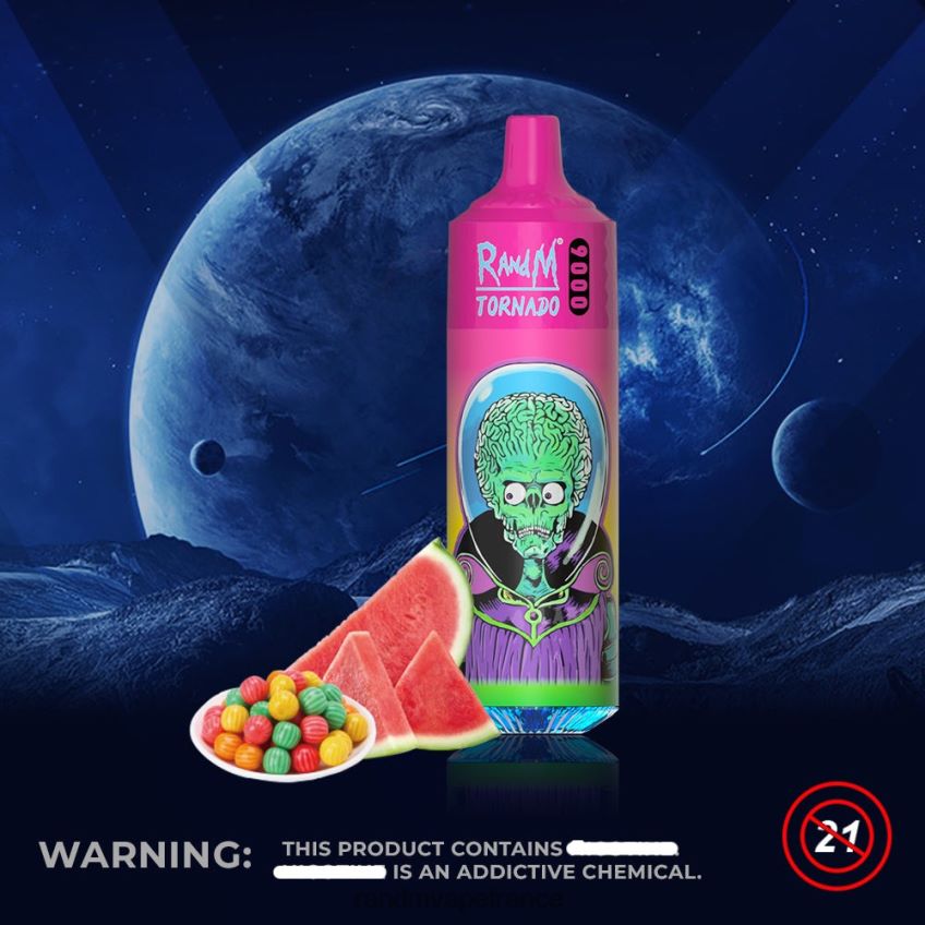 RandM Shop Avis - RandM Tornado Appareil 9000 vape pod 1pc version 1 bubble-gum à la pastèque 8V0DL0130