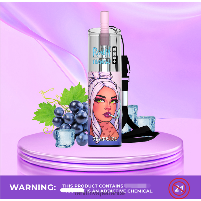 RandM Prix - RandM Tornado 10000 plus dispositif de vape de contrôle du flux d'air 1 pièce glace aux raisins 8V0DL076