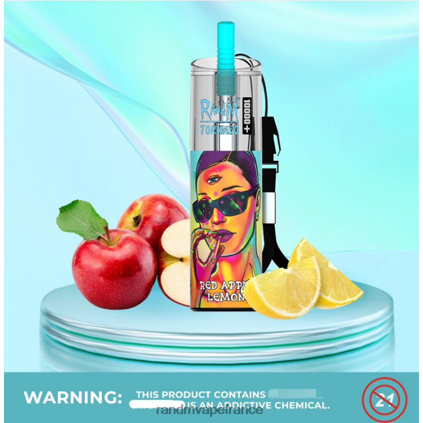 RandM Shop Avis - RandM Tornado 10000 plus dispositif de vape de contrôle du flux d'air 1 pièce citron pomme rouge 8V0DL080