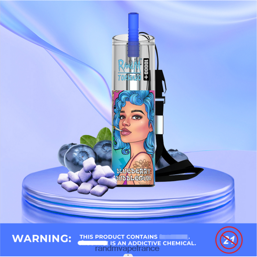 RandM Vape France - RandM Tornado 10000 plus dispositif de vape de contrôle du flux d'air 1 pièce chewing-gum aux myrtilles 8V0DL082