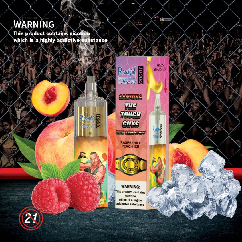 RandM Vape Avis - RandM Tornado Dispositif de vape de contrôle du débit d'air 10000 1 pièce glace à la pêche et à la framboise 8V0DL0119