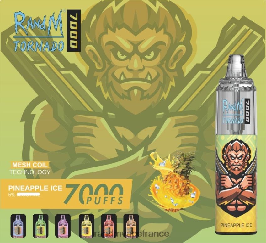 RandM Shop Avis - RandM Tornado Dispositif de vape de contrôle du flux d'air 7000 1 pièce glace à l'ananas 8V0DL0180
