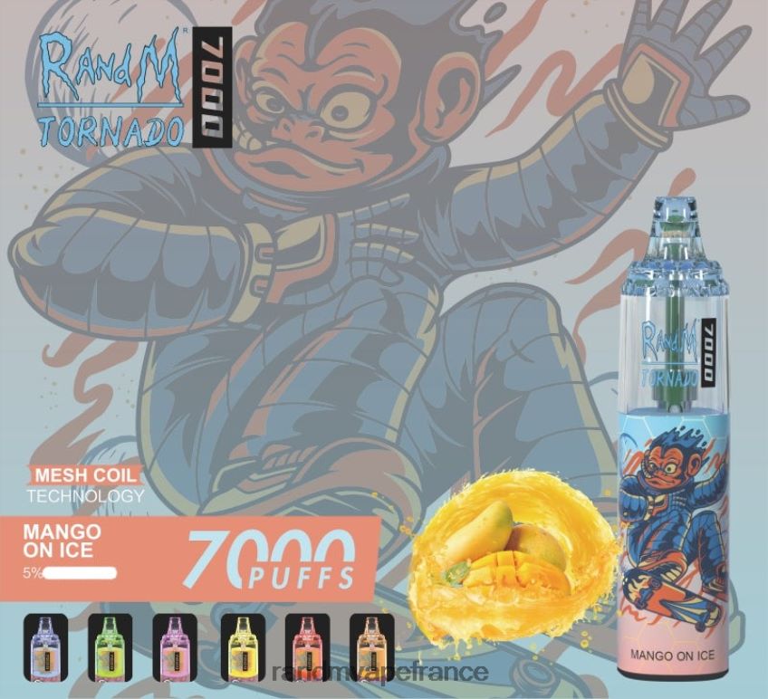 RandM Shop Avis - RandM Tornado Dispositif de vape de contrôle du flux d'air 7000 1 pièce mangue sur glace 8V0DL0170