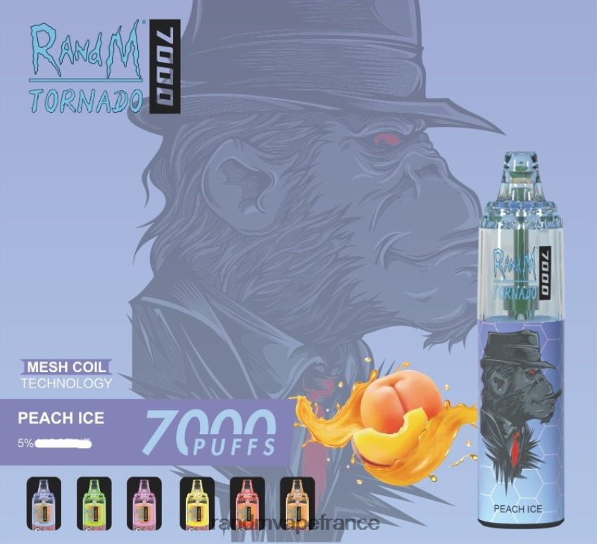 RandM Tornado France - RandM Tornado Dispositif de vape de contrôle du flux d'air 7000 1 pièce glace à la pêche 8V0DL0171