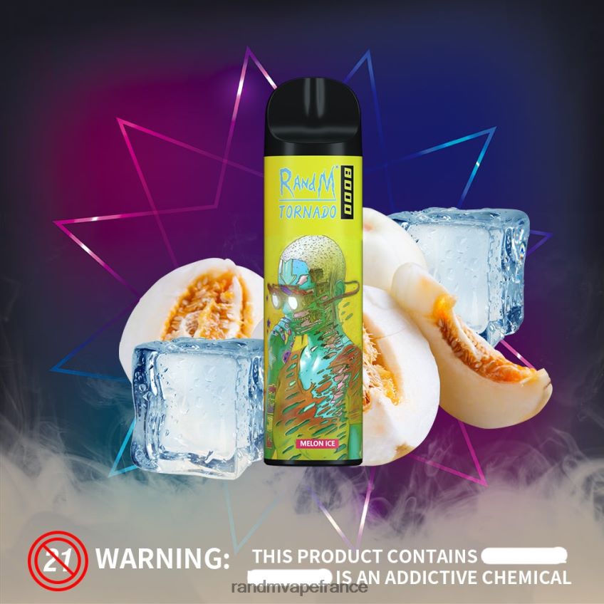 RandM Tornado Marseille Avis - RandM Tornado Dispositif de vape de contrôle du flux d'air 8000 1 pièce glace au melon 8V0DL0244
