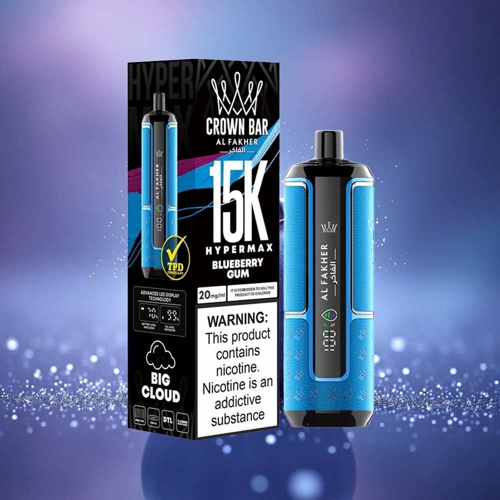 Al Fakher Crown Bar 15K Hypermax Baie Bleue Gencive Compact Léger 22ml