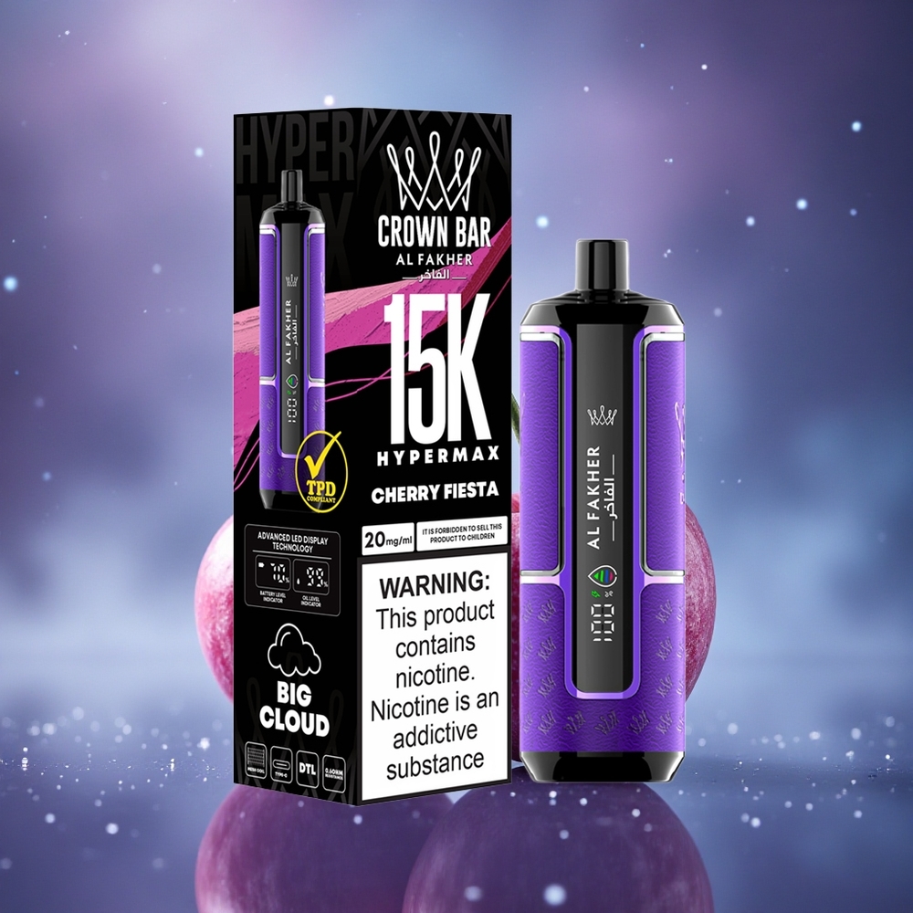 Al Fakher Crown Bar 15K Hypermax Fête de Cerise Hypermax Portatif 22ml