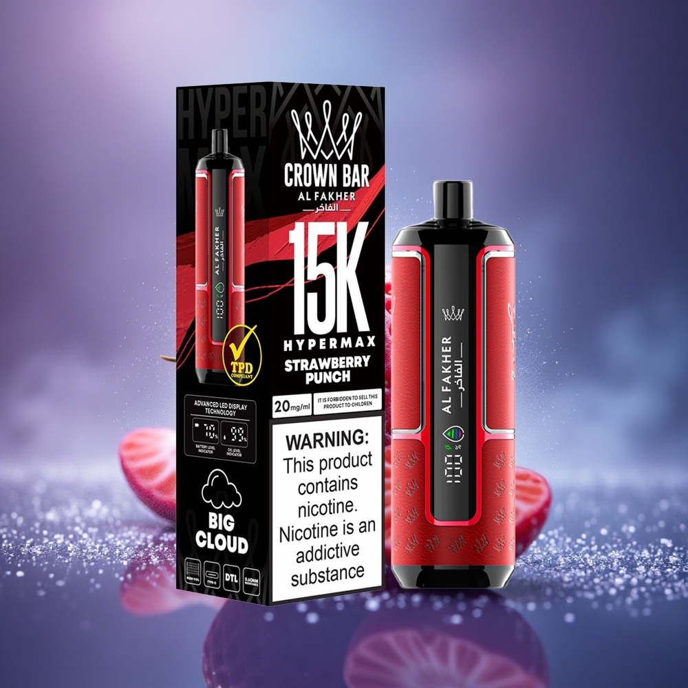 Al Fakher Crown Bar 15K Hypermax Fraise Fouet Électrique 22ml 600mAh