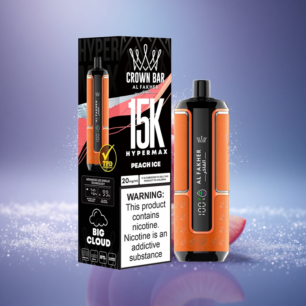 Al Fakher Crown Bar 15K Hypermax Glace de Pêche Hypermax Portable 22ml 6mg