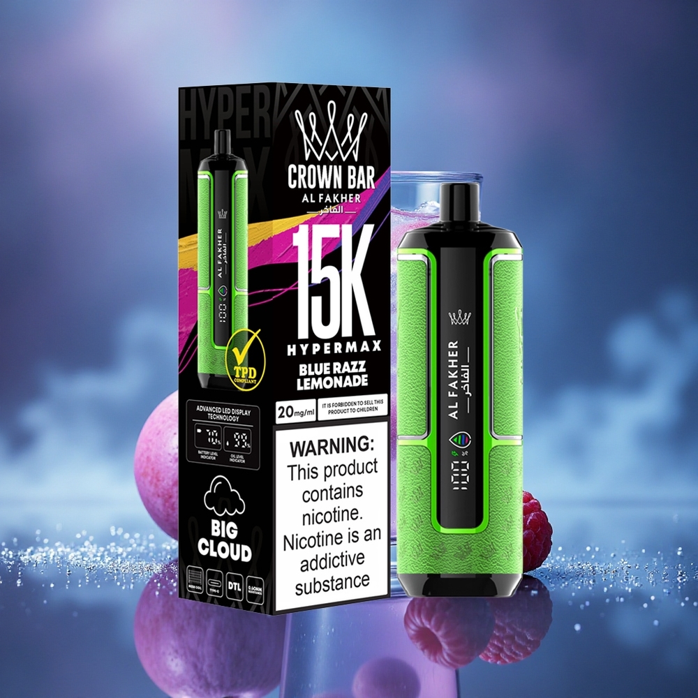 Al Fakher Crown Bar 15K Hypermax Limoneade Bleu Razz Port Type-C Léger