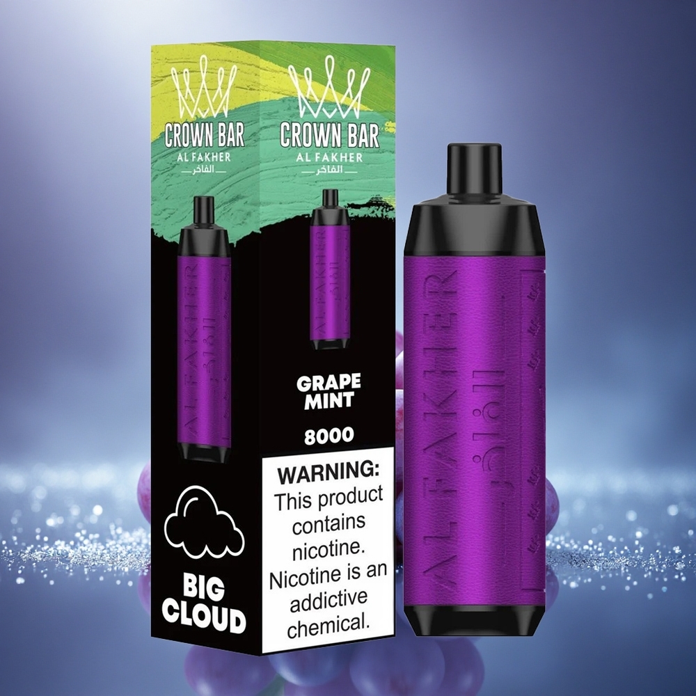 Al Fakher Crown Bar 8000 Crystal Menthe Raisin Cristal avec 18ml et 5mg
