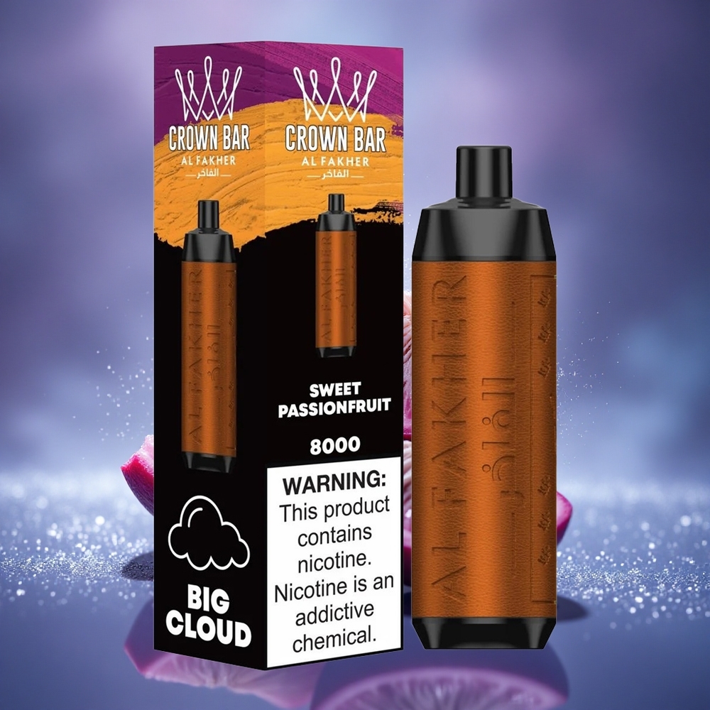 Al Fakher Crown Bar 8000 Crystal Passionfruit Douce avec Batterie 600mAh et Capacité 18ml