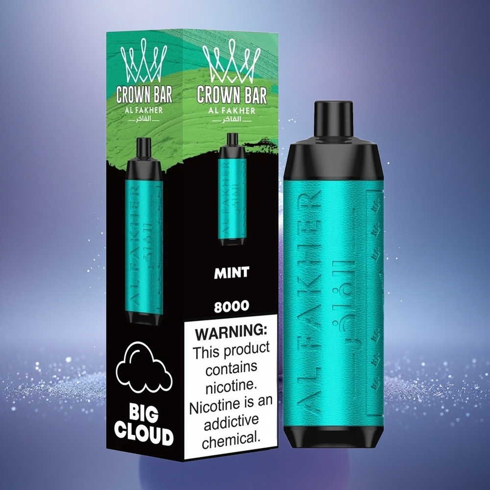 Al Fakher Crown Bar 8000 Crystal Vape Disposable Menthe Cristal avec Batterie 600mAh et Recharge USB-C
