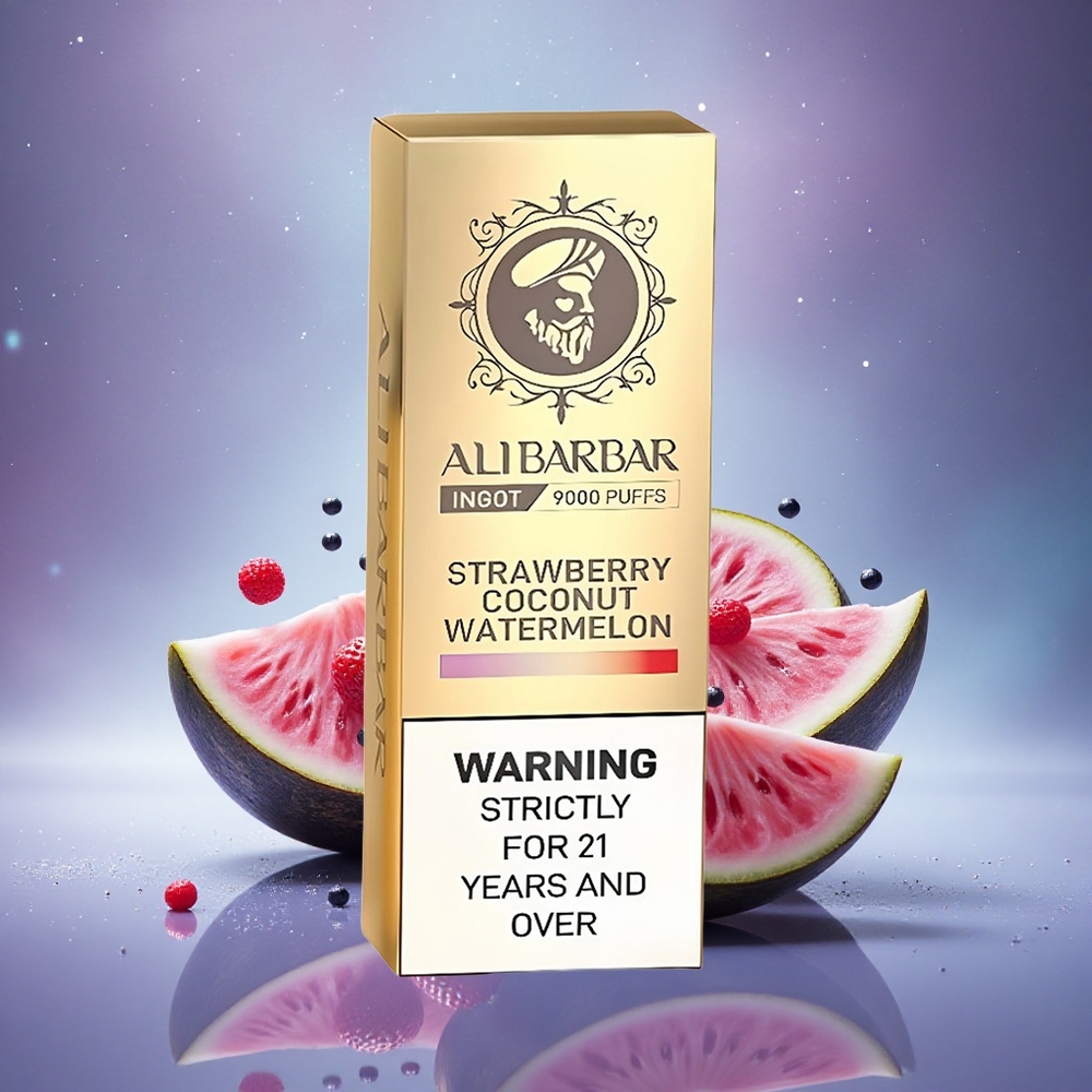 Alibarbar Ingot 9000 Puffs Fraise Noix de Coco Pastèque avec Affichage LED et Batterie 2350mAh