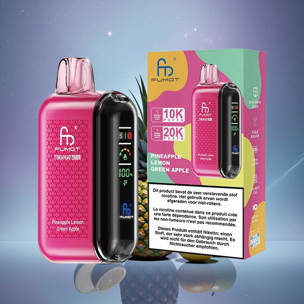 Fumot Tornado 20000 Puffs Ananas Citron Pomme Verte Dual Mesh Smart Display