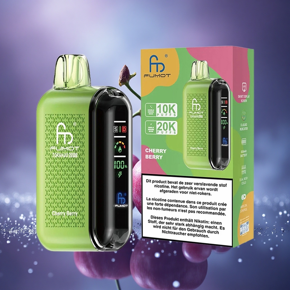 Fumot Tornado 20000 Puffs Baie Cerise Dual Mesh Écran Intelligent