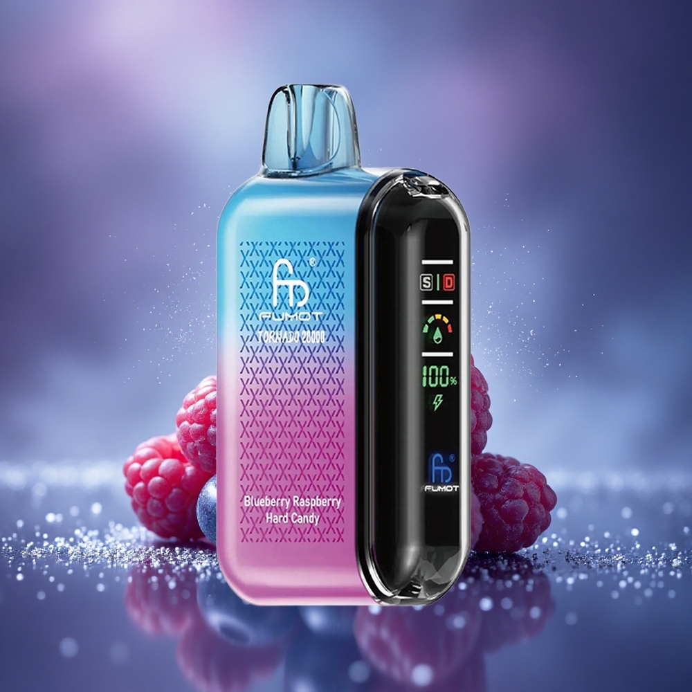 Fumot Tornado 20000 Puffs Bonbon Dur à la Myrtille et Framboise avec Double Mesh et Affichage Intelligent