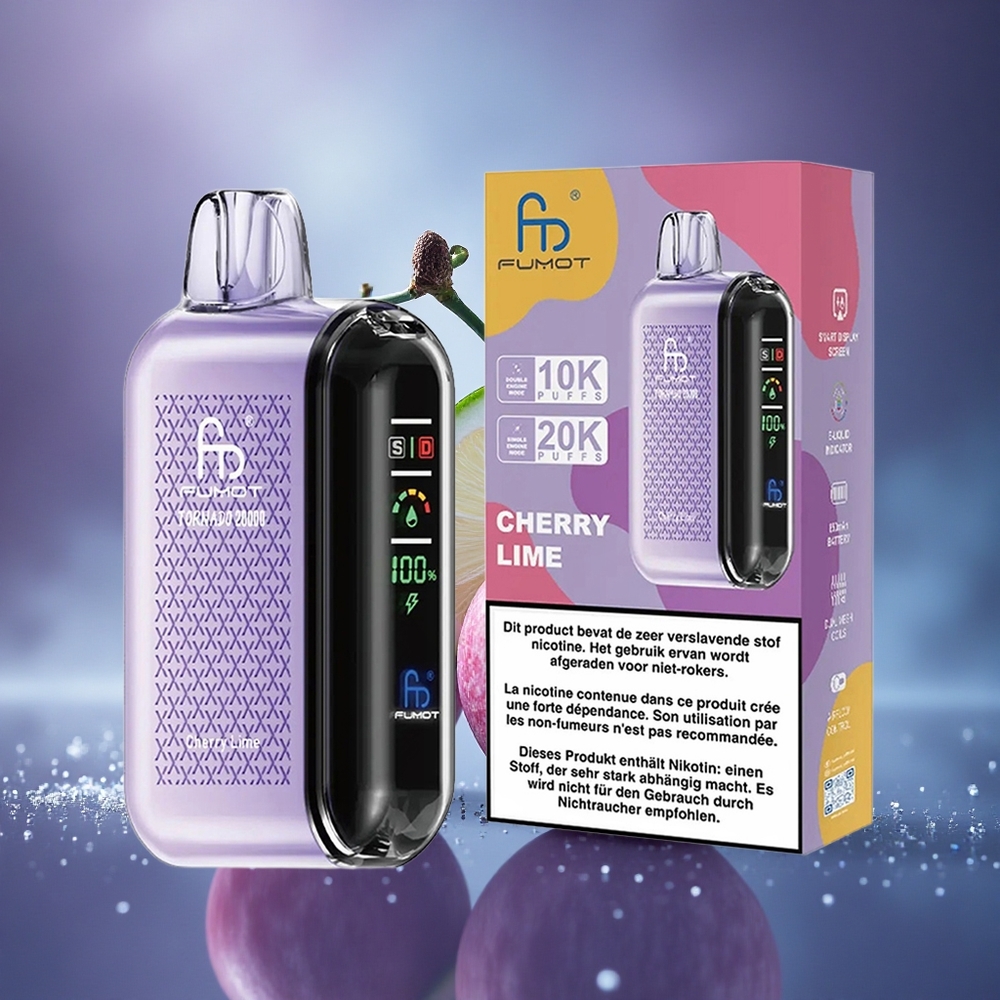 Fumot Tornado 20000 Puffs Cerise Citron Vert Double Mesh Écran Intelligent