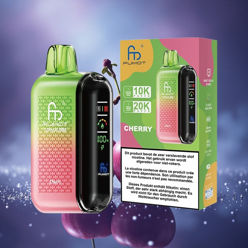 Fumot Tornado 20000 Puffs Cerise Double Mesh Affichage Intelligent