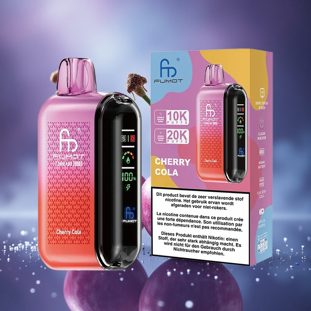 Fumot Tornado 20000 Puffs Cola Cerise Dual Mesh Affichage Intelligent