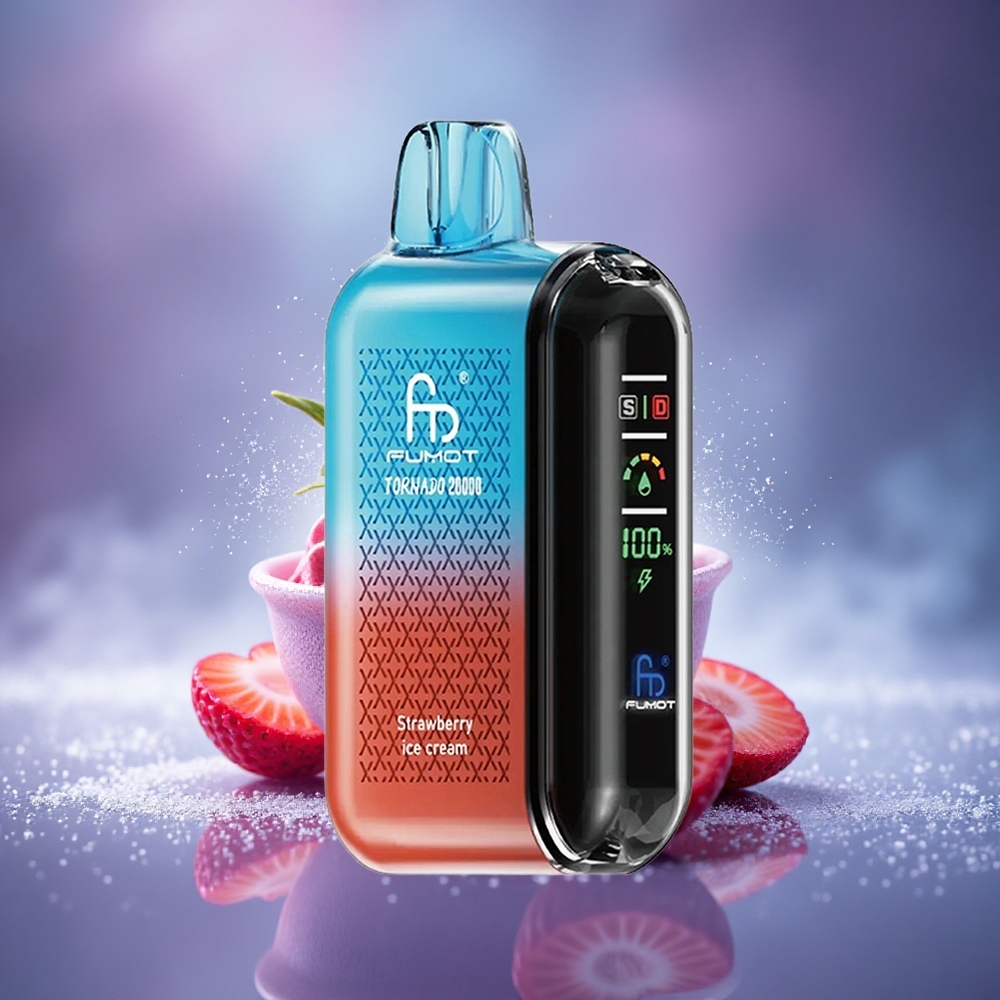 Fumot Tornado 20000 Puffs Crème Glacée à la Fraise avec Double Mesh et Contrôle d'Airflow