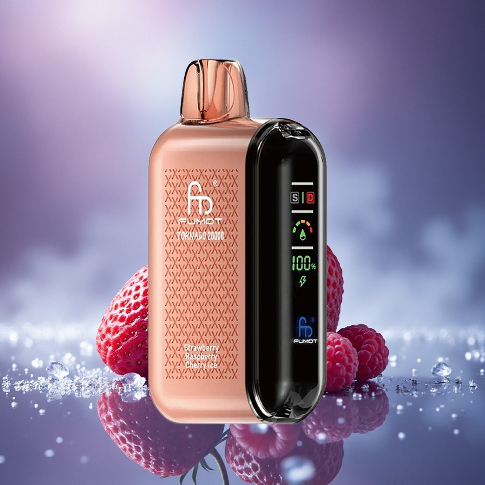 Fumot Tornado 20000 Puffs Fraise Framboise Cerise Glace avec Double Mesh et Contrôle d'Airflow