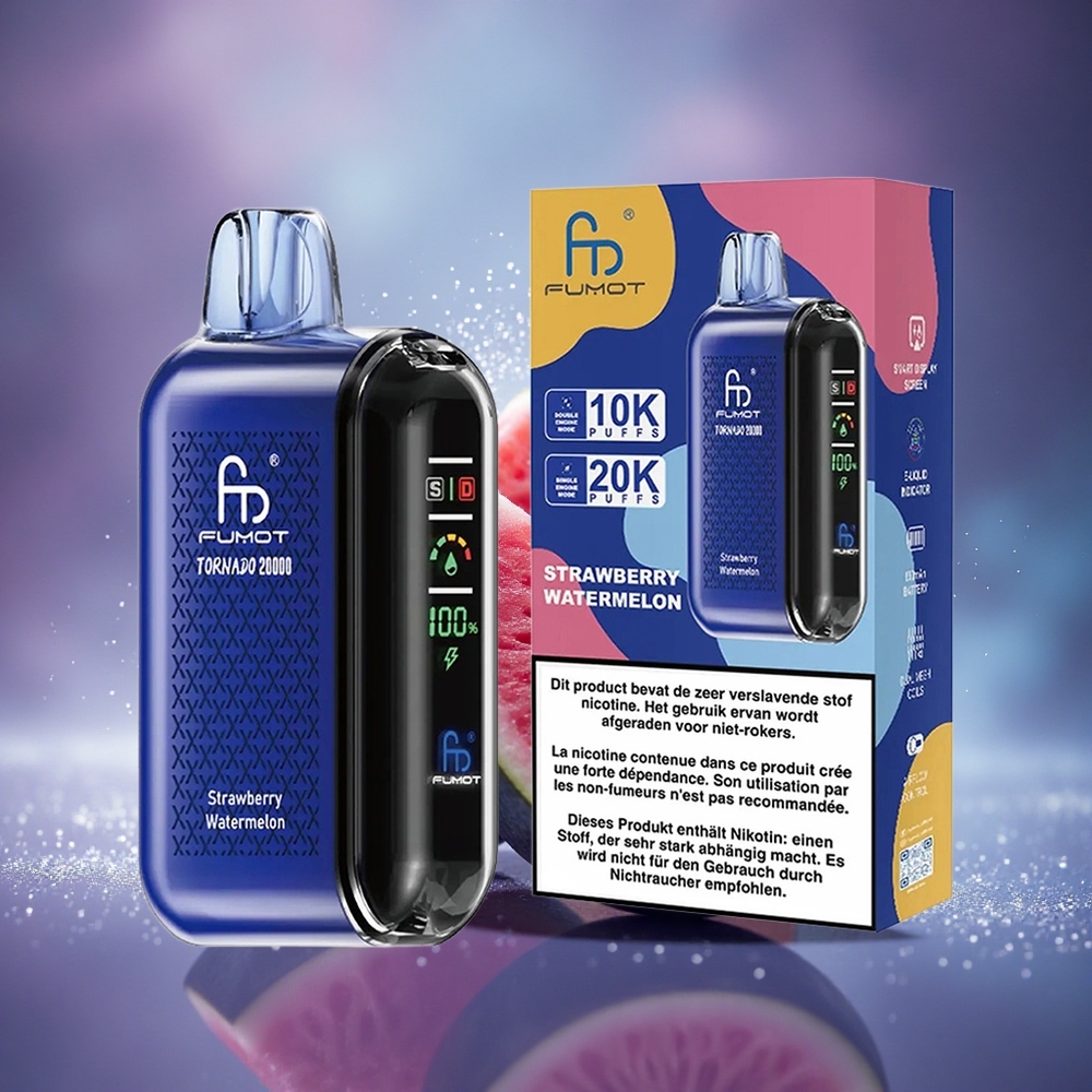 Fumot Tornado 20000 Puffs Fraise Pastèque Dual Mesh Coil Smart Display