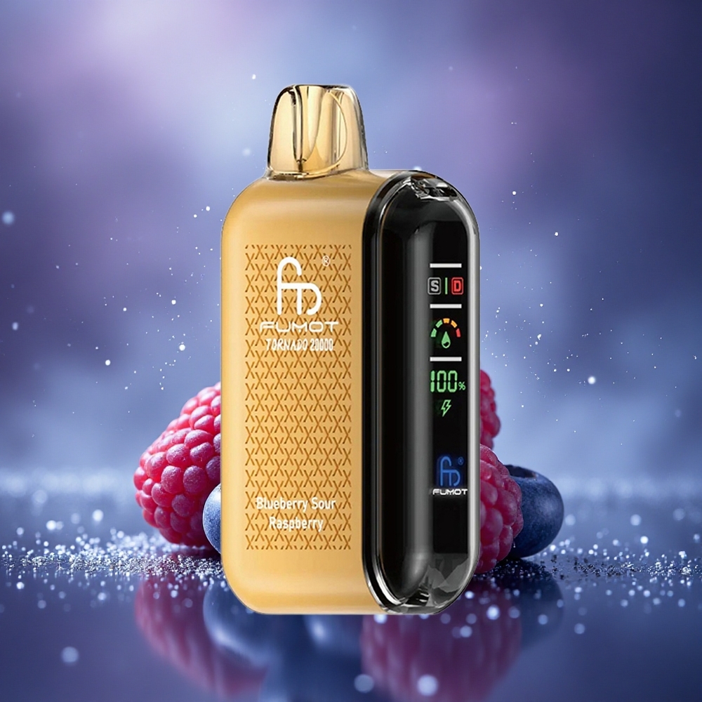 Fumot Tornado 20000 Puffs Framboise Acidulée Myrtille à Double Mesh et Affichage Intelligent