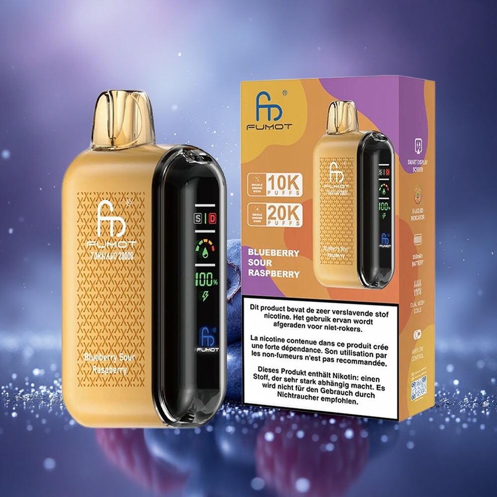 Fumot Tornado 20000 Puffs Framboise Acidulée Myrtille à Double Mesh et Affichage Intelligent