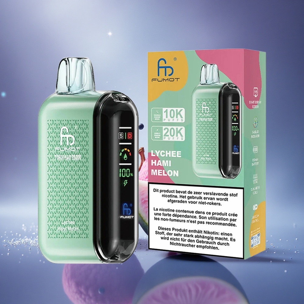 Fumot Tornado 20000 Puffs Litchi Melon Hami à Double Mesh et Affichage Intelligent