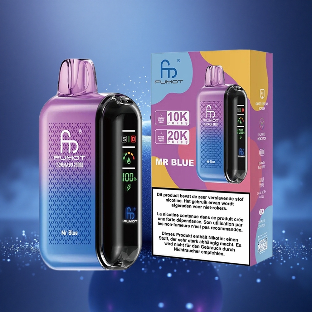 Fumot Tornado 20000 Puffs Monsieur Bleu Dual Mesh Coil Affichage Intelligent