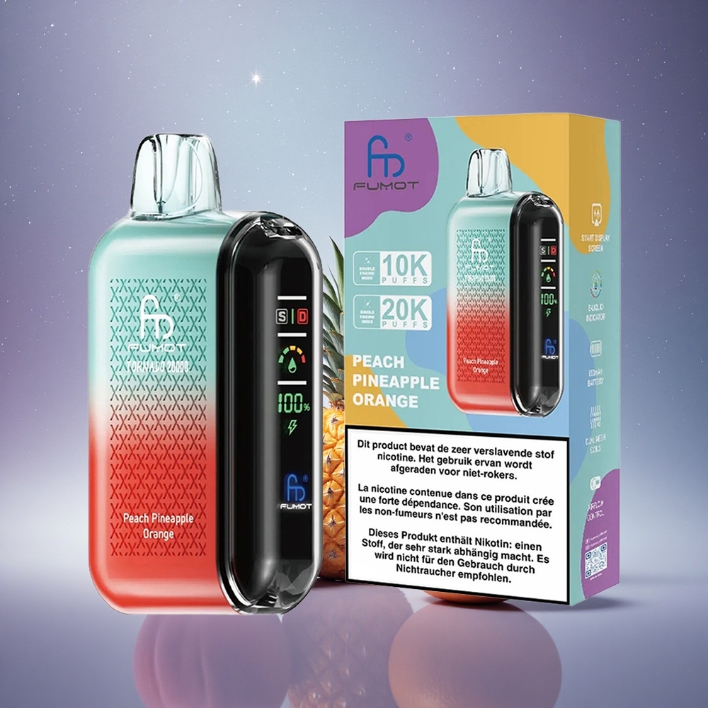 Fumot Tornado 20000 Puffs Pêche Ananas Orange Dual Mesh Coil Smart Display