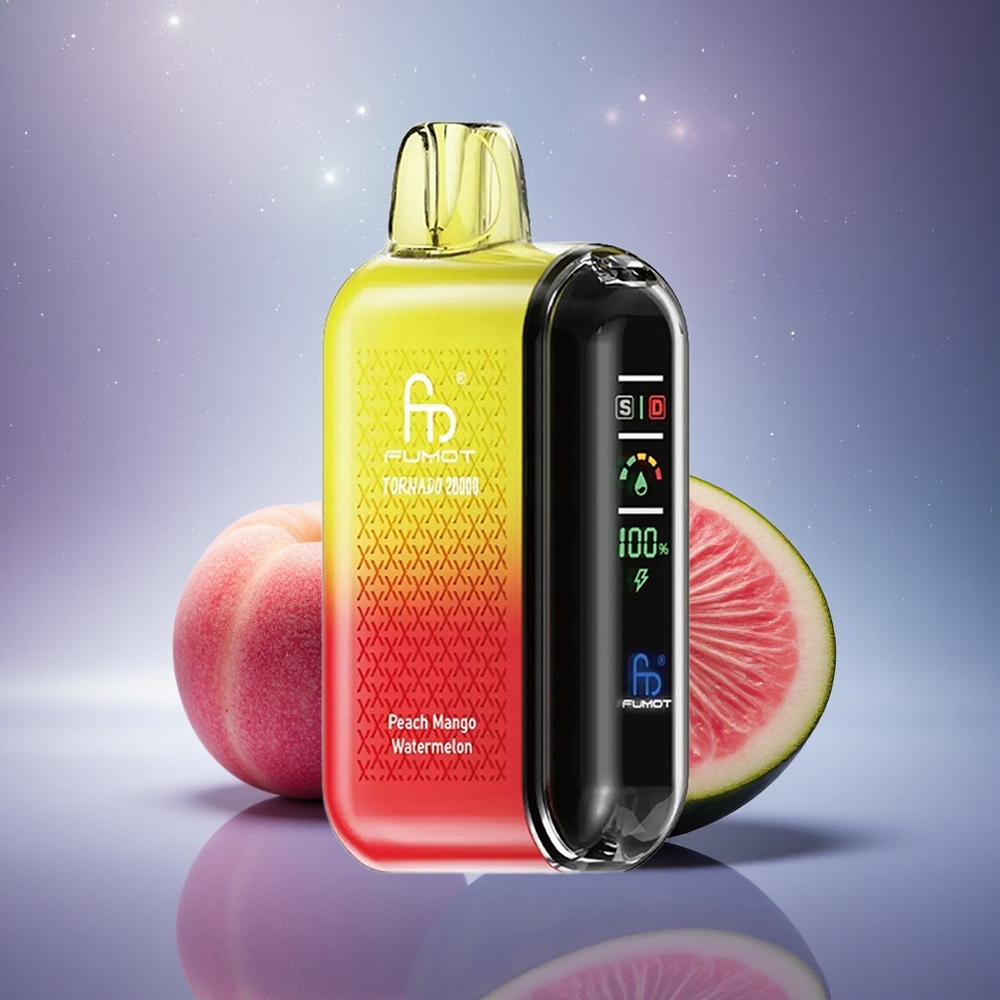 Fumot Tornado 20000 Puffs Pêche Mangue Pastèque avec Batterie Rechargeable et Affichage Intelligent