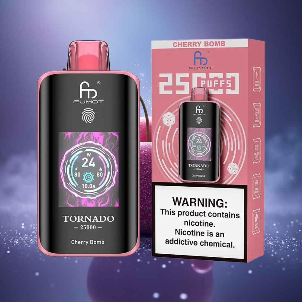Fumot Tornado 25000 Puffs Bombe Cerise HD Écran 700mAh Type-C
