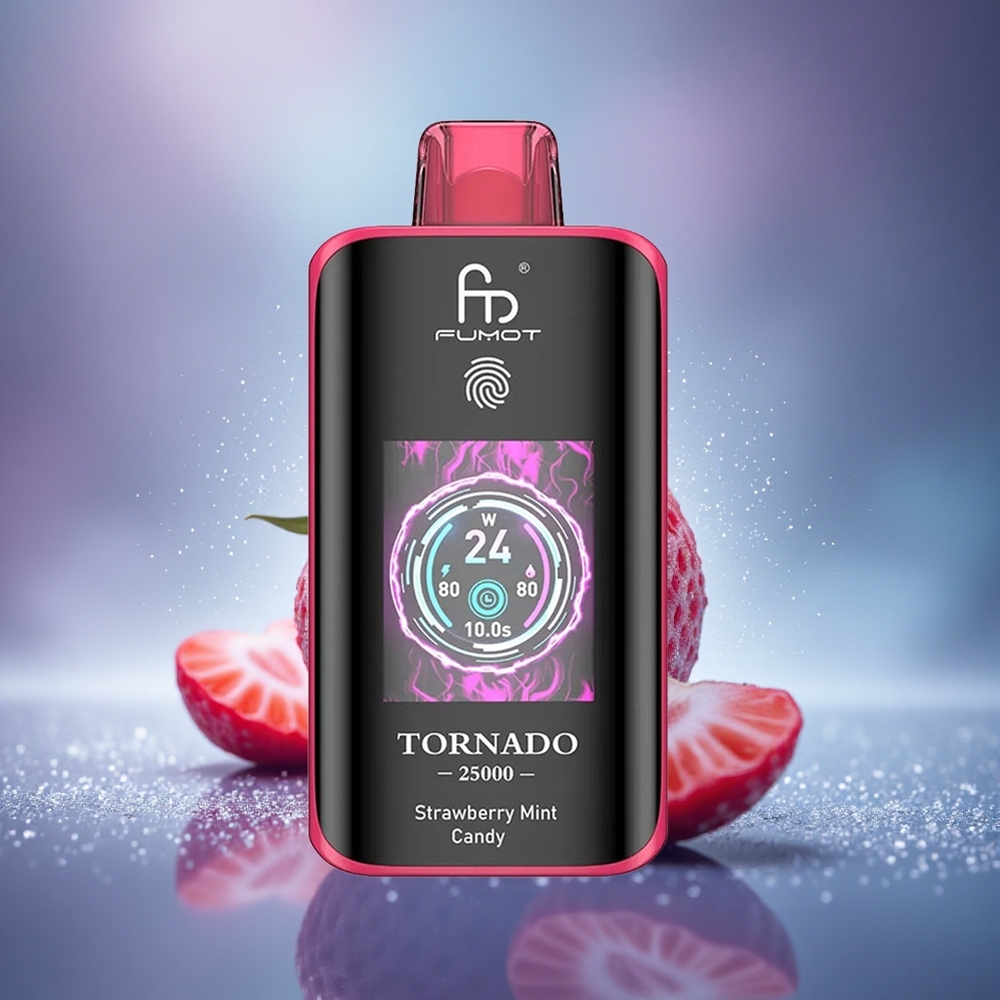 Fumot Tornado 25000 Puffs Bonbon à la Fraise et à la Menthe avec Écran HD et Batterie 700mAh