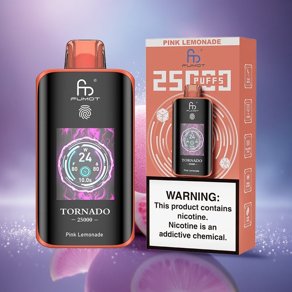 Fumot Tornado 25000 Puffs Citronnade Rose Écran HD 700mAh 20ml