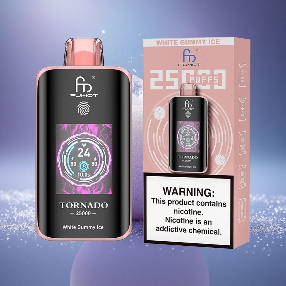 Fumot Tornado 25000 Puffs Glace Gommeuse Blanche Écran HD 20ml Type-C