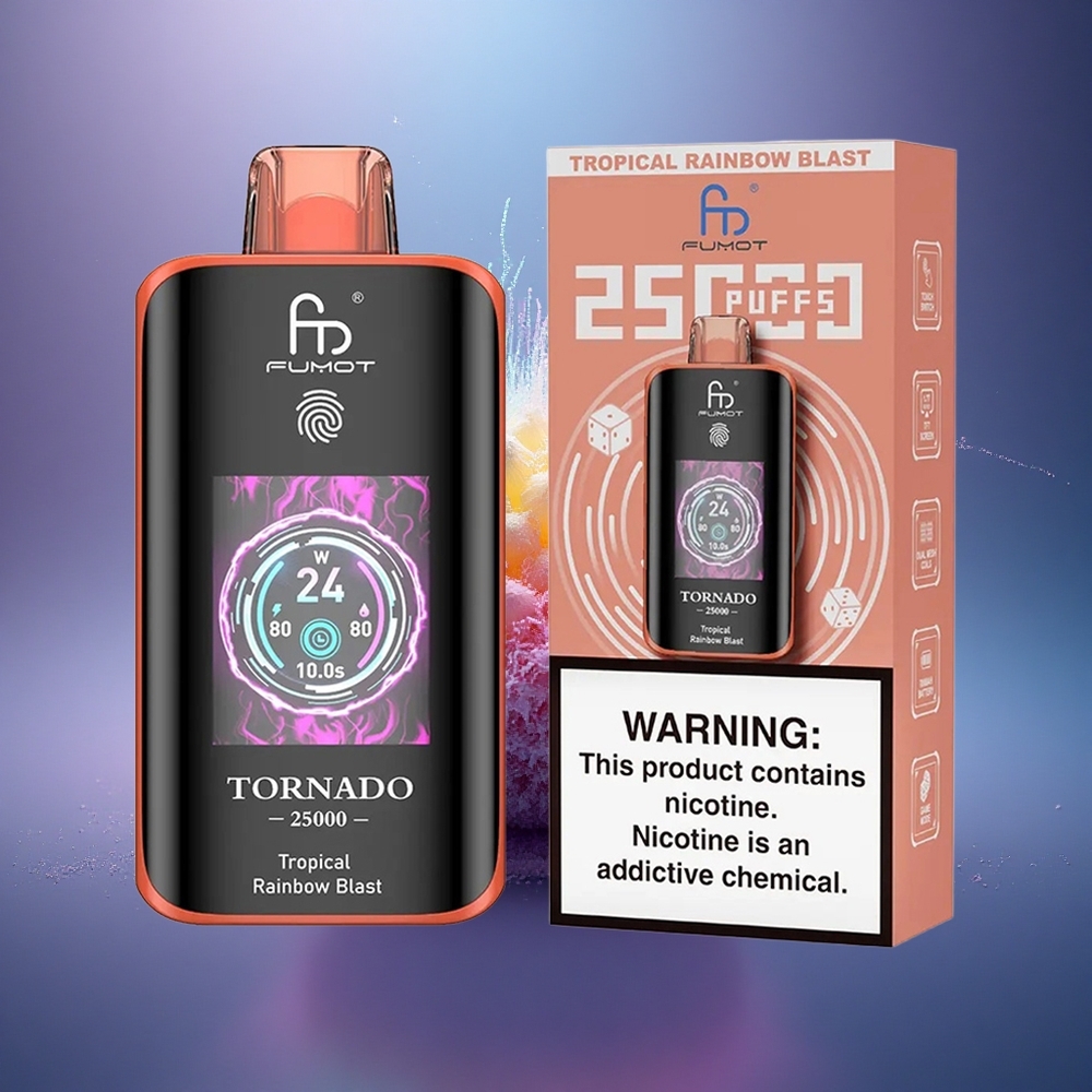 Fumot Tornado 25000 Puffs Éclat Arc-en-Ciel Tropical avec Écran HD et Batterie Rechargeable