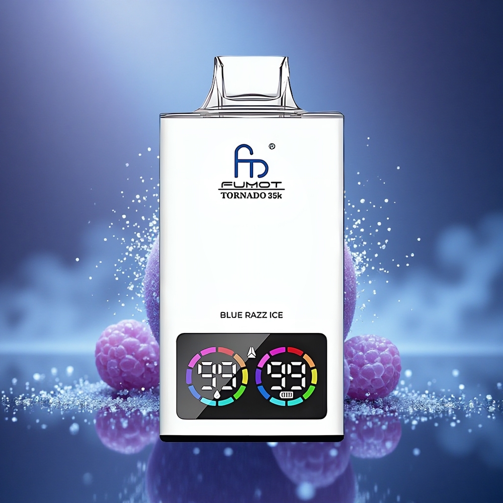 Fumot Tornado 35000 Puffs Glace Bleue Framboise avec Dual Mesh et Éclairage RGB Variable