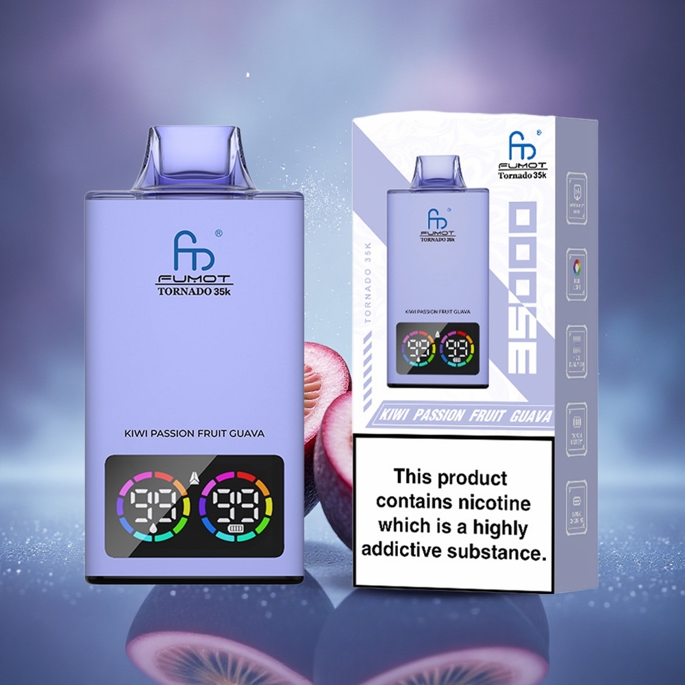 Fumot Tornado 35000 Puffs Passion Fruit Goyave Kiwi avec Double Mesh et Lumières RGB Variables