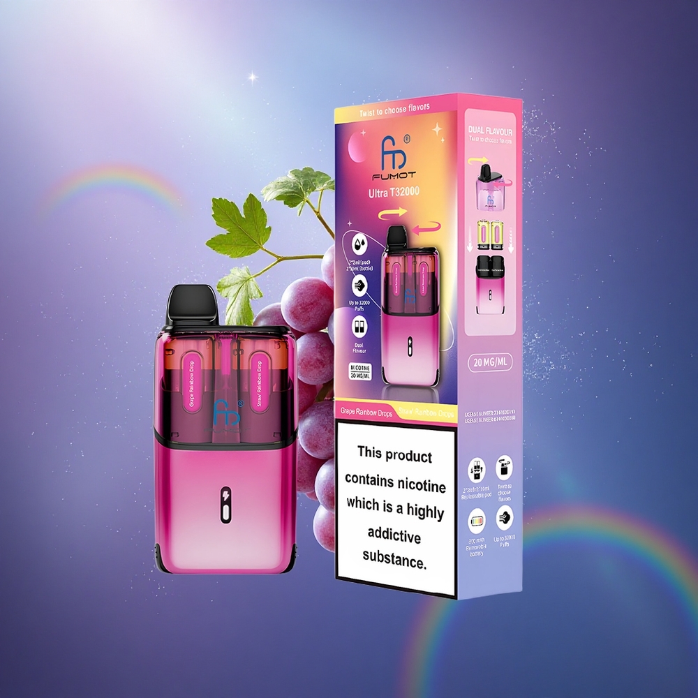 Fumot Ultra T32000 Puffs Gouttes d\'Arc-en-Ciel de Fraise avec Charge Rapide et Double Capacité