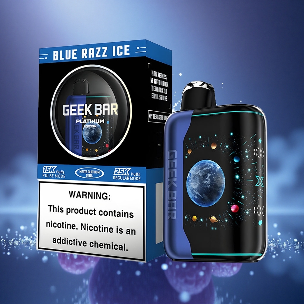 GEEK BAR Platinum Edition 25000 Puffs Glace Bleue Framboise Platine avec Charge Rapide et Double Mesh